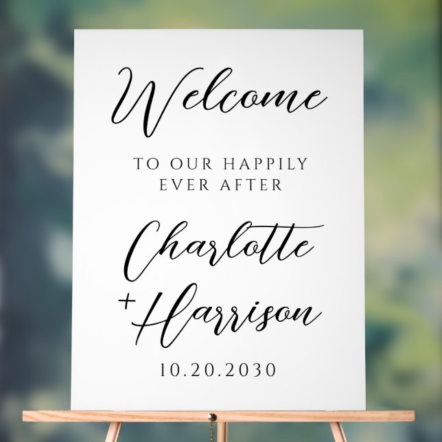 Happily Ever After Wedding Minimalist Welcome Acrylic Sign (Neutral)