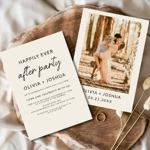Happily Ever After Wedding Party Beige Minimalist Invitation