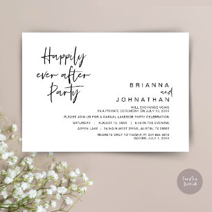 Happily Ever After Wedding Party, Black and White Invitation