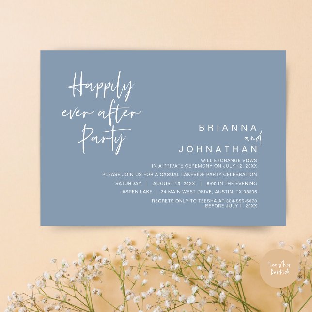 Happily Ever After Wedding Party, Dusty Blue Invitation (Happily Ever After Party Invitation Card, PDF, Modern Wedding Elopement, in Dusty Blue)