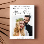 Happily Ever After Wedding Photo Reception Save The Date<br><div class="desc">Elegant save the date announcement for your post-elopement or small wedding reception or celebration party. The front features your wedding photo and "Save The Date For Our Happily Ever After Party" in a mix of simple typography and a chic modern script. Under your photo, add your first names and wedding...</div>