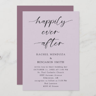 Happily Ever After Wedding Purple Script Elegant Invitation