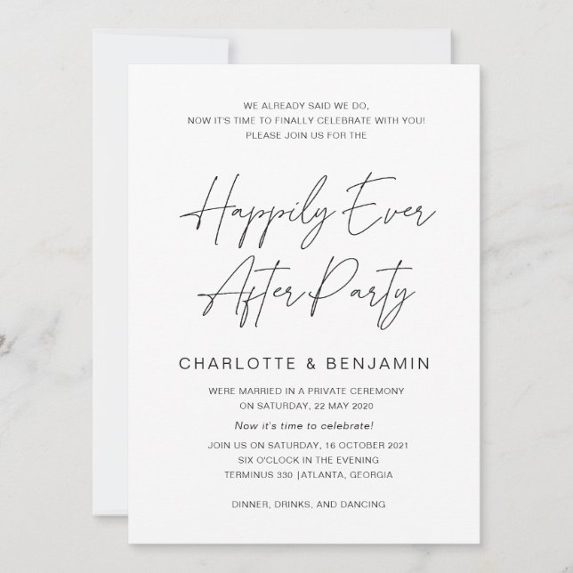 Happily Ever After, Wedding Reception, Elopement Invitation (Front)