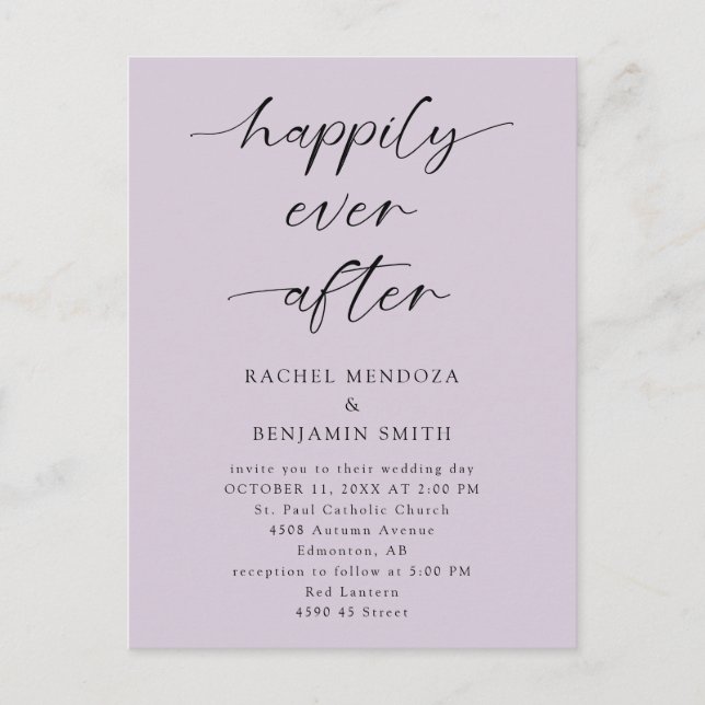 Happily Ever After Wedding Script Purple Elegant Postcard (Front)