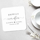 Happily Ever After Wedding Square Paper Coaster<br><div class="desc">Elegant paper coasters for your wedding reception,  rehearsal dinner,  engagement party and other wedding celebrations featuring "Happily Ever After" in simple typography and a stylish script,  your names joined together by a heart and your reception date.</div>