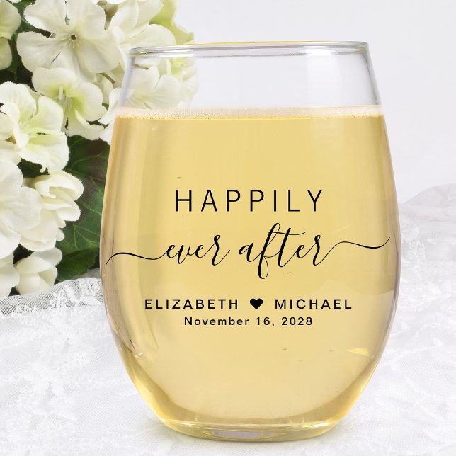 Happily Ever After Wedding Stemless Wine Glass (Creator Uploaded)
