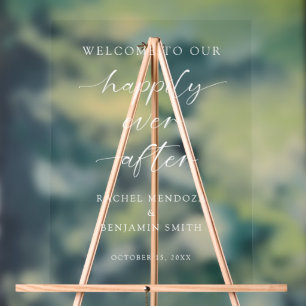 Happily Ever After Wedding Welcome Script Minimal Acrylic Sign