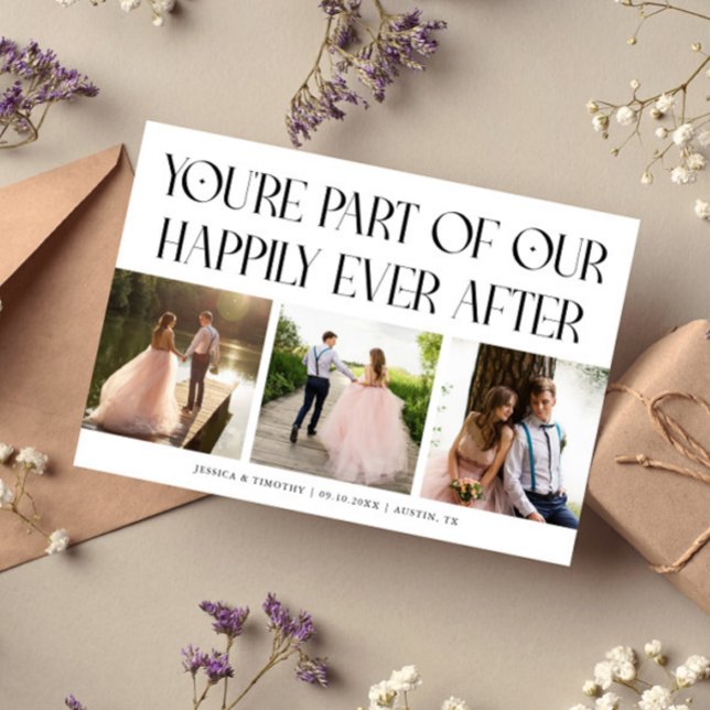 Happily Ever After White Wedding Photo Thank You Card (Creator Uploaded)