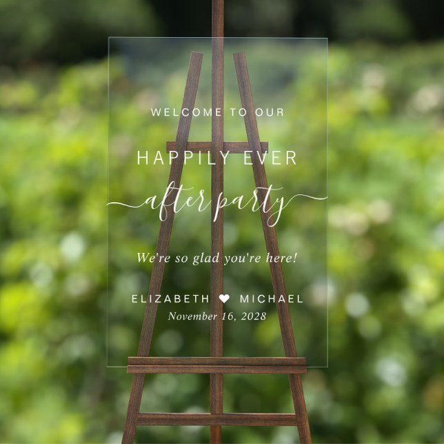 Happily Ever After White Wedding Reception Welcome Acrylic Sign (Creator Uploaded)