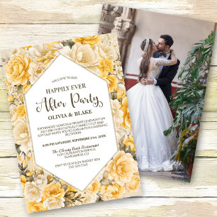 Happily Ever After Yellow Floral Wedding Reception Invitation