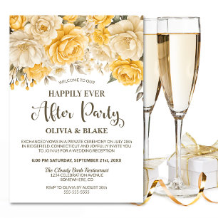 Happily Ever After Yellow Floral Wedding Reception Invitation