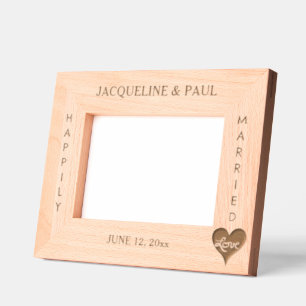 Happily Married Heart Names 6 x 4, 7 x 5 Photo Etched Frames