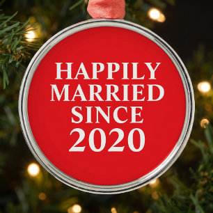 Happily Married Since Custom Couples Christmas Metal Tree Decoration
