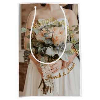 HAPPILY MARRIED YELLOW GREEN PASTEL BROWN PHOTO YE MEDIUM GIFT BAG
