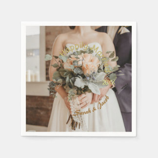 HAPPILY MARRIED YELLOW GREEN PASTEL BROWN PHOTO YE NAPKIN