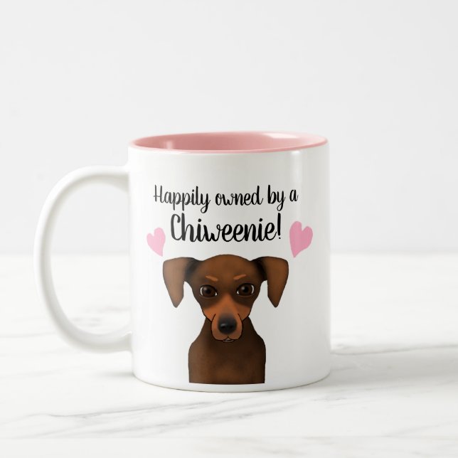 Happily Owned by a Chiweenie | Chihuahua Dachshund Two-Tone Coffee Mug (Left)