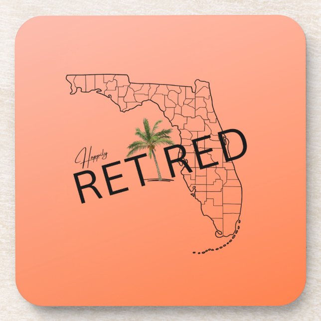 Happily Retired Florida Map and Tropical Palm Tree Coaster (Front)