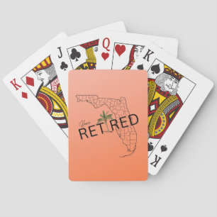 Happily Retired Florida Map and Tropical Palm Tree Playing Cards