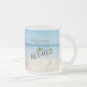 Happily Retired Florida Tropical Beach & Palm Tree Frosted Glass Coffee Mug