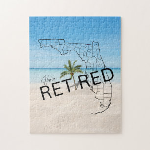 Happily Retired Florida Tropical Beach & Palm Tree Jigsaw Puzzle