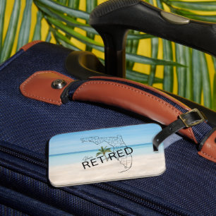 Happily Retired Florida Tropical Beach & Palm Tree Luggage Tag
