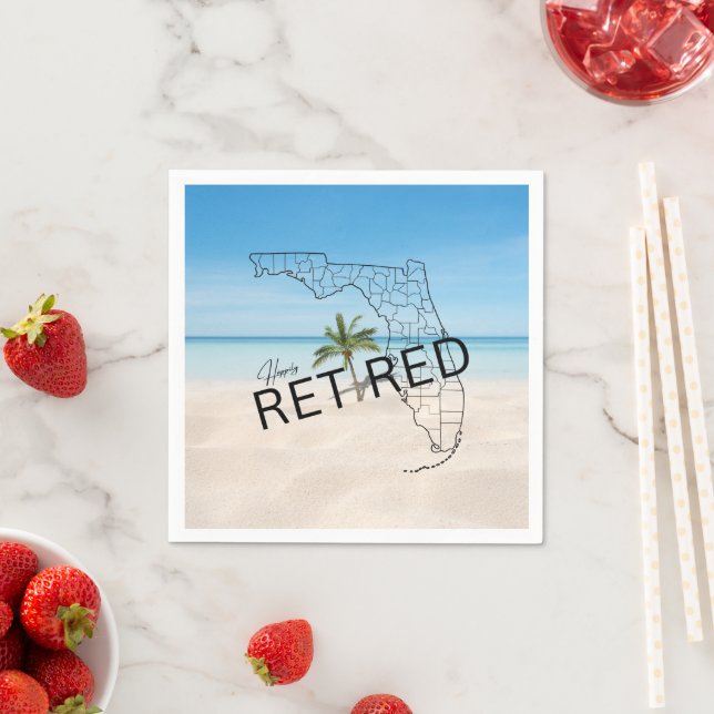 Happily Retired Florida Tropical Beach & Palm Tree Napkin (Insitu)