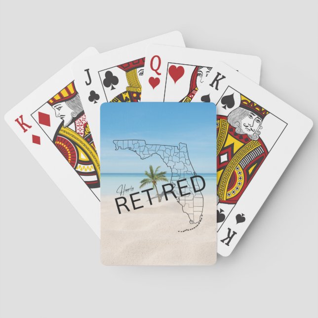 Happily Retired Florida Tropical Beach & Palm Tree Playing Cards (Back)