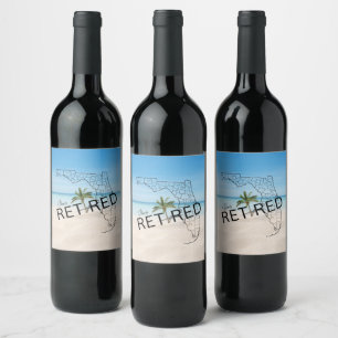 Happily Retired Florida Tropical Beach & Palm Tree Wine Label