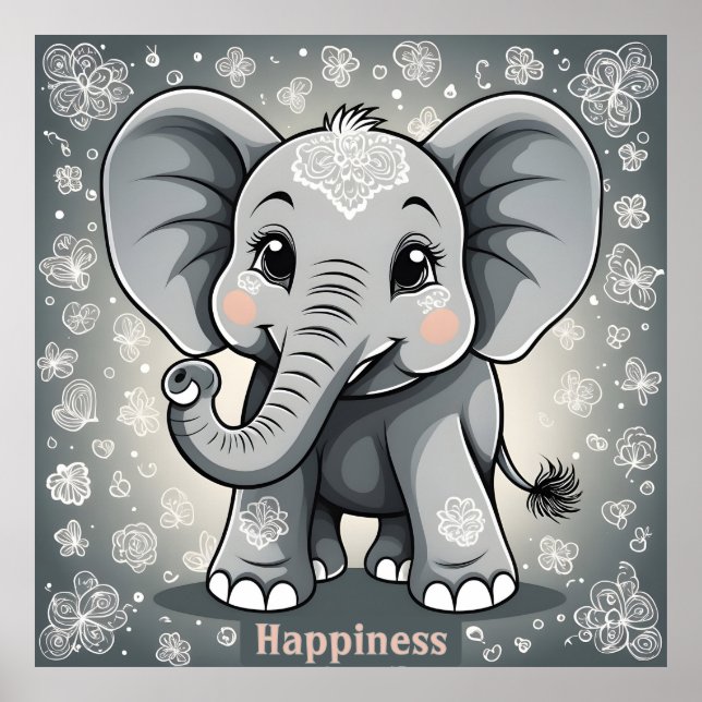 Happiness Baby Elephant AI Fantasy Digital Art Poster (Front)