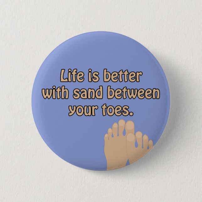 Happiness Beach Sand Toes Ocean Blue Button (Front)