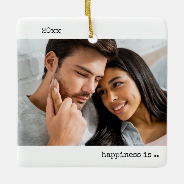 Happiness Being Parents to Be 2 Photo Minimalist Ceramic Ornament (Front)