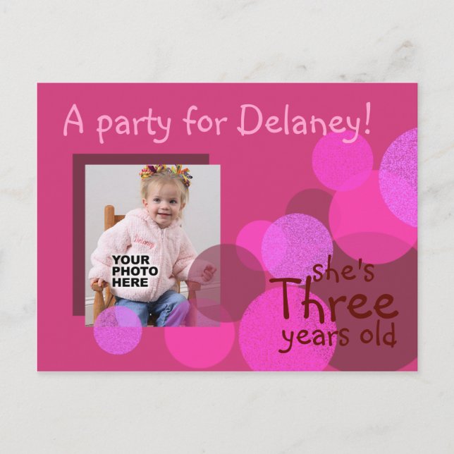 Happiness Birthday Party Invitation (cerise) (Front)