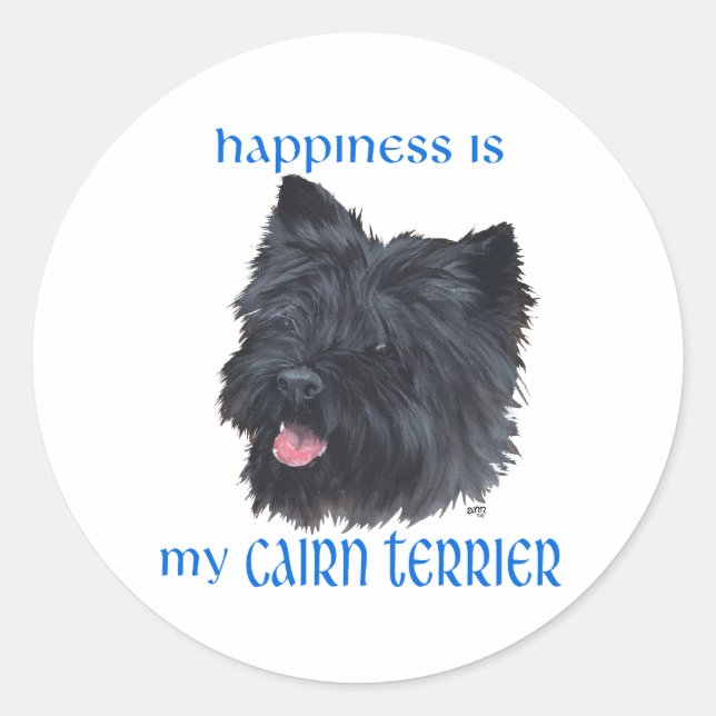 Happiness Black Cairn Terrier Classic Round Sticker (Front)