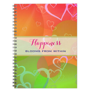 Happiness Blooms From Within - Colourful Hearts Notebook