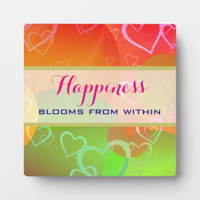 Happiness Blooms From Within -  Colourful Hearts Plaque (Front)