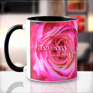 “Happiness Blooms from Within” Hot Pink Rose Photo Mug