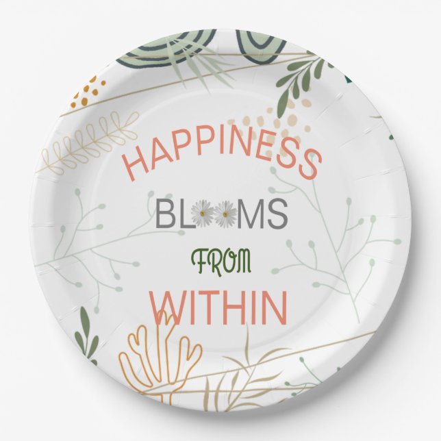 Happiness Blooms From Within Paper Plate (Front)