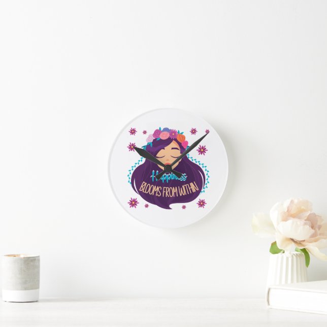 Happiness Blooms From Within Round Clock (Home)