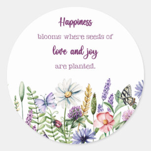Happiness Blooms Watercolour Flowers Round Sticker