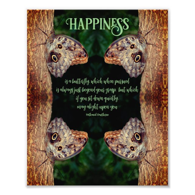 Happiness Brown Butterfly Inspirational Quote 8x10 Photo Print (Front)