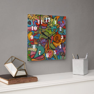 Happiness By Squid Fear City Square Wall Clock