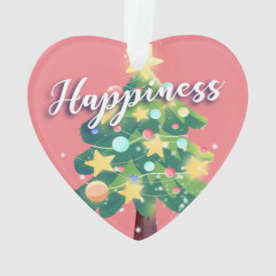 Happiness Carton Christmas Tree Pink Ornament