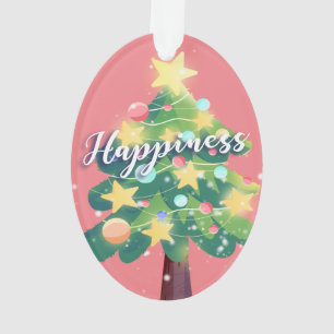 Happiness Carton Christmas Tree Pink Ornament
