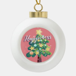 Happiness Carton Christmas Tree Pink Ornament