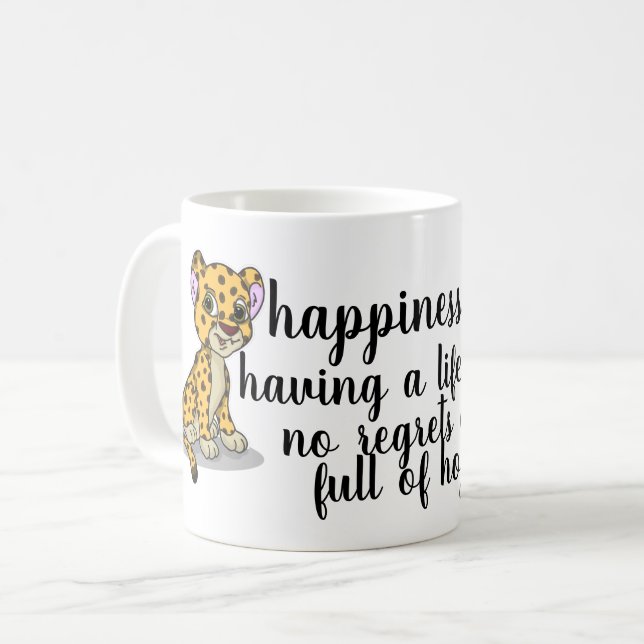Happiness & Cheetah Vibes: Life Quotes Coffee Mug (Front Left)