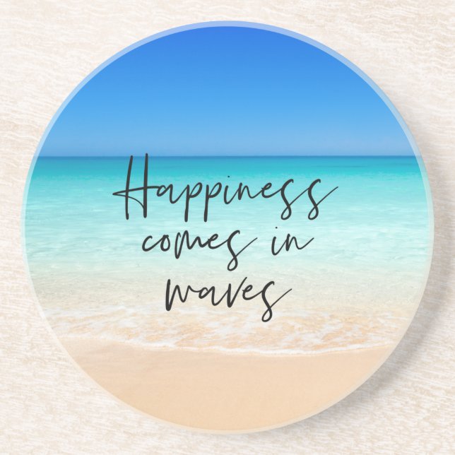 Happiness Comes in Waves Beach Quote Coaster (Front)