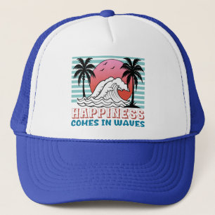 Happiness Comes in Waves Retro Beach  Trucker Hat