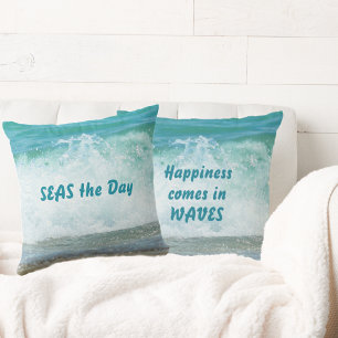 Happiness Comes in Waves Seas the Day Cushion