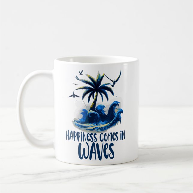 Happiness Comes In Waves Wave Surfer Surf  Coffee Mug (Left)