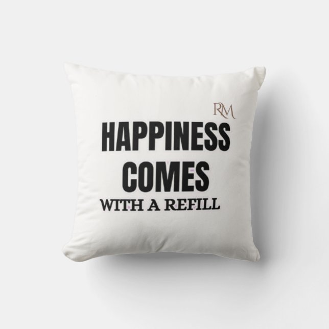 Happiness Comes With a Refill Funny Coffee Design Cushion (Front)
